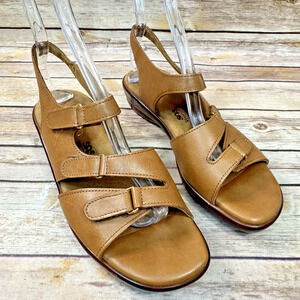 SAS Womens Caramel Brown Leather Open Toe Slingback Comfort Sandals 8.5 W